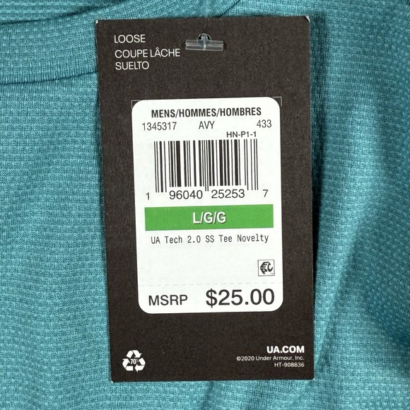 NWT Under Armour Men's Large Tech 2.0 Novelty Tee Blue Short Sleeve Shirt - Picture 6 of 6